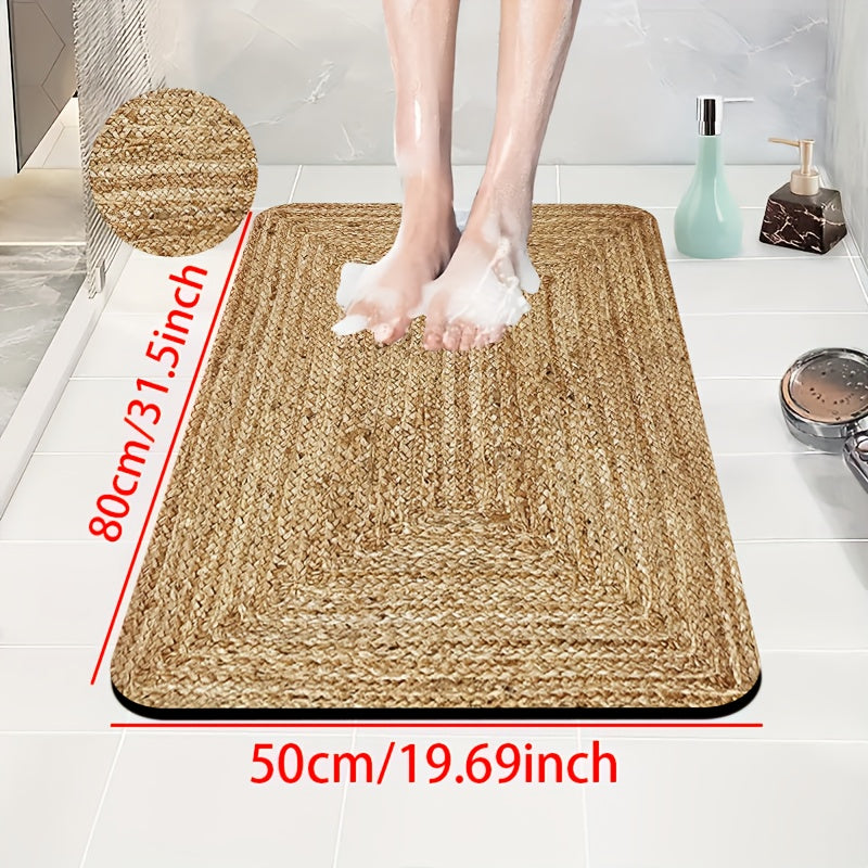 1pc Diatomite Bath Mat, Retro Texture Print Design, Quick-Dry Non-Slip Absorbent Floor Mat, Soft and Comfortable for Bathroom, Shower Room, Laundry Room, Bedroom, Doorway, Kitchen Rug, RV Bathroom