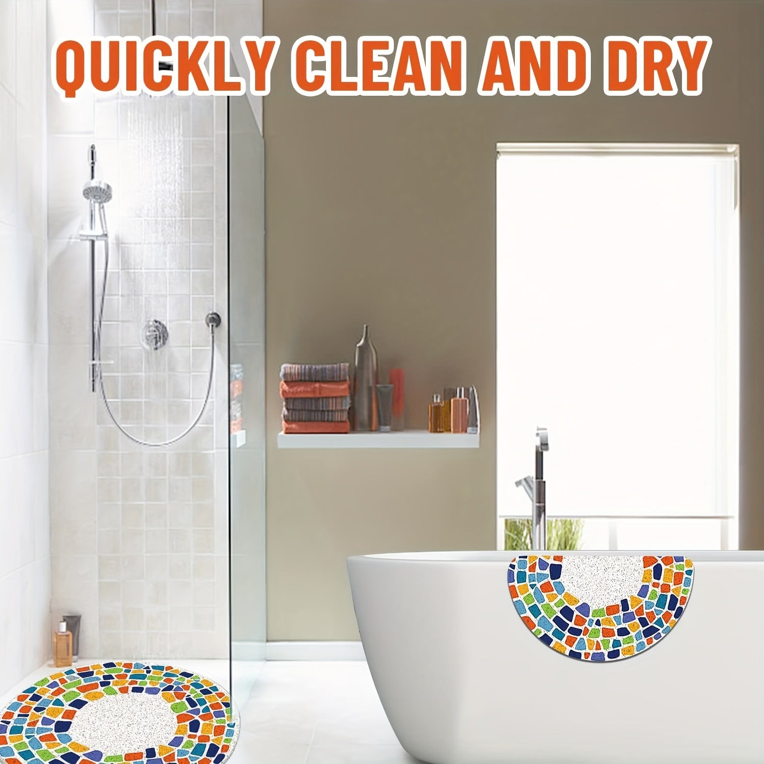 Non-Slip Shower Mat with Drain Holes - Quick-Dry Bath, Anti-Slip Bathroom Floor Mat, Soft Cushioned PVC Bath Mat for Shower, Bathtub, Kitchen - Easy Clean Bathroom Safety Mat, Mosaic Design, Elderly Care