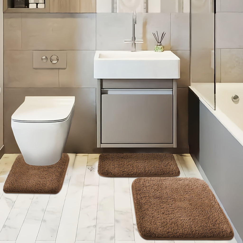 Three-piece Set of Extra Thick Bathroom Soft Floor Mats Simple Washbasin Mat Bathtub Absorbent Soft Foot Pad Bath Mat Toilet Seat