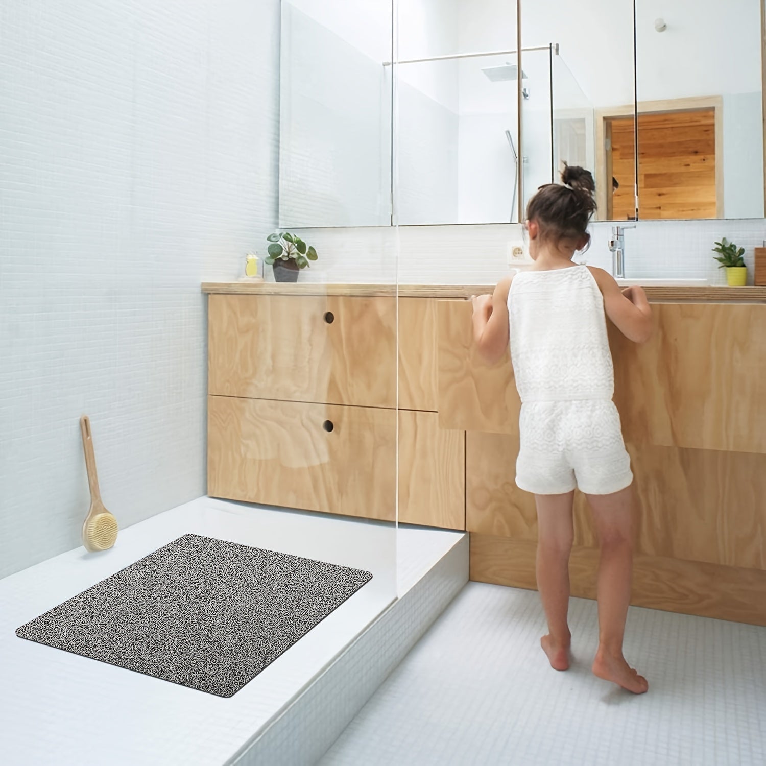 1pc Bathroom Non-slip Mat, Foaming Loofah Base Shower Mat, Waterproof Floor Mat, 21*21in, Bath Supplies