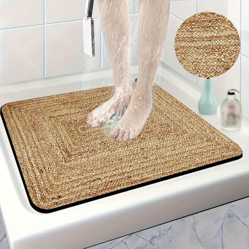 1pc Diatomite Bath Mat, Retro Texture Print Design, Quick-Dry Non-Slip Absorbent Floor Mat, Soft and Comfortable for Bathroom, Shower Room, Laundry Room, Bedroom, Doorway, Kitchen Rug, RV Bathroom