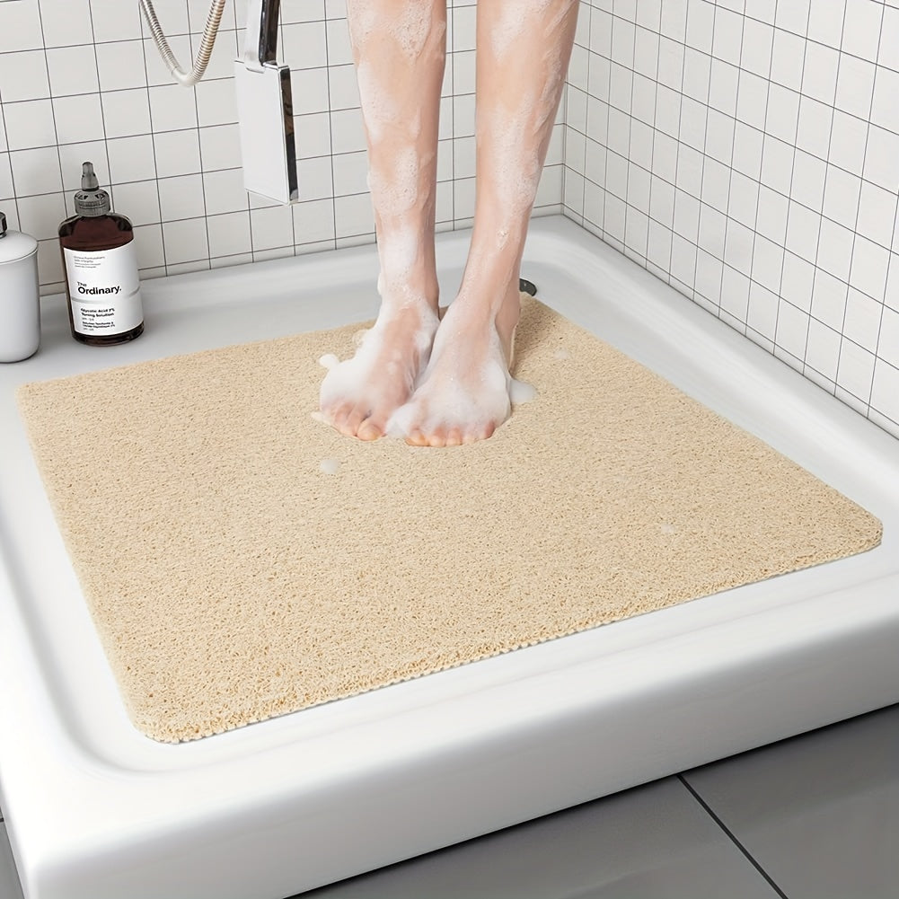1pc Bathroom Non-slip Mat, Foaming Loofah Base Shower Mat, Waterproof Floor Mat, 21*21in, Bath Supplies