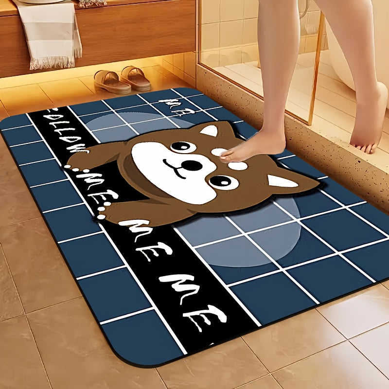 1pc Diatomite Bath Mat with Adorable Cartoon Dog Print Design, Quick-Dry & Non-Slip Absorbent Floor Mat – Soft and Comfortable for Bathroom, Shower, Laundry Room, Bedroom, Doorway, RV Bathroom, Bathroom, Bath Matts for Bathroom, Non Slip Bathtub Mat,