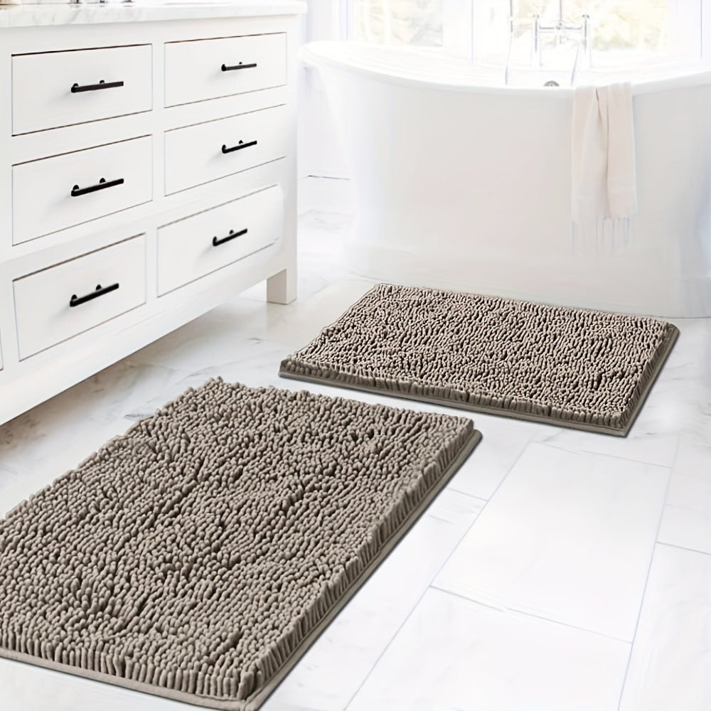 AIERJIA 2PCSBath Rugs for Bathroom Slip-Resistant Shag Chenille Bath Rugs Mat Extra Soft And Absorbent Bath Rug for Shower Room Machine-Washable Fast Dry 20" X 32" Plus 17" X 24"