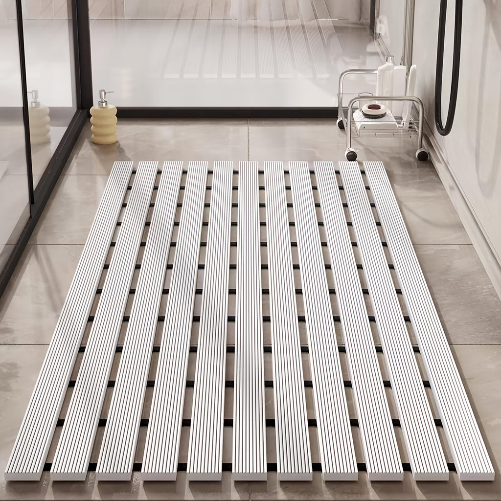 Non-Slip Shower Mat with Suction Cups and Drainage Holes - Quick-Dry Hard Stripe Design | Cut to Any Size 17"x24" (43x60cm) | Suitable for Wet and Slippery Floors in Showers and Bathtubs | Durable White and Gray, Easy-to-Clean Bathroom Mat, Shower Mats