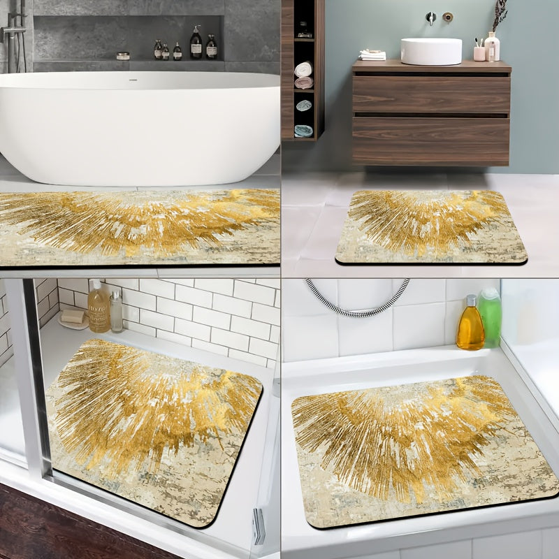 1pc of Diatomite Bathroom Anti-Slip Mat, Golden Streamlined Art Pattern Print Design, Quick-Drying, Non-Slip And Water-Absorbing Floor Mat, Soft And Comfortable, Suitable for Bathrooms, Shower Rooms, Laundry Rooms, Bedroom Floor Mats, Kitchen Floor Mats,
