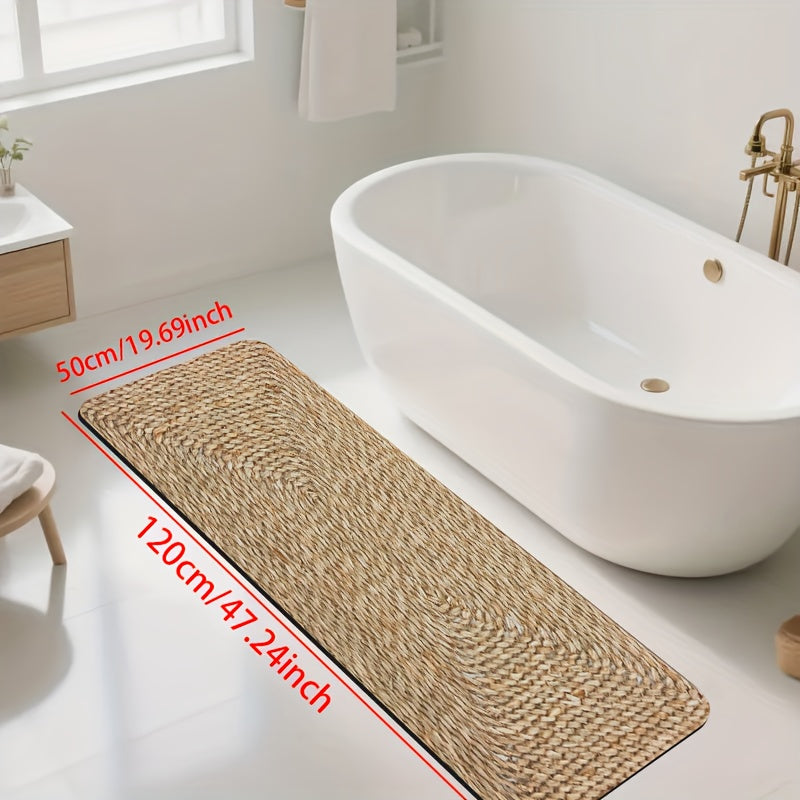 1pc Diatomite Bath Mat, Retro Texture Print Design, Quick-Dry & Non-Slip Absorbent Floor Mat, Soft and Comfortable for Bathroom, Shower, Laundry Room, Bedroom, Doorway, Kitchen Rug, RV Bathroom