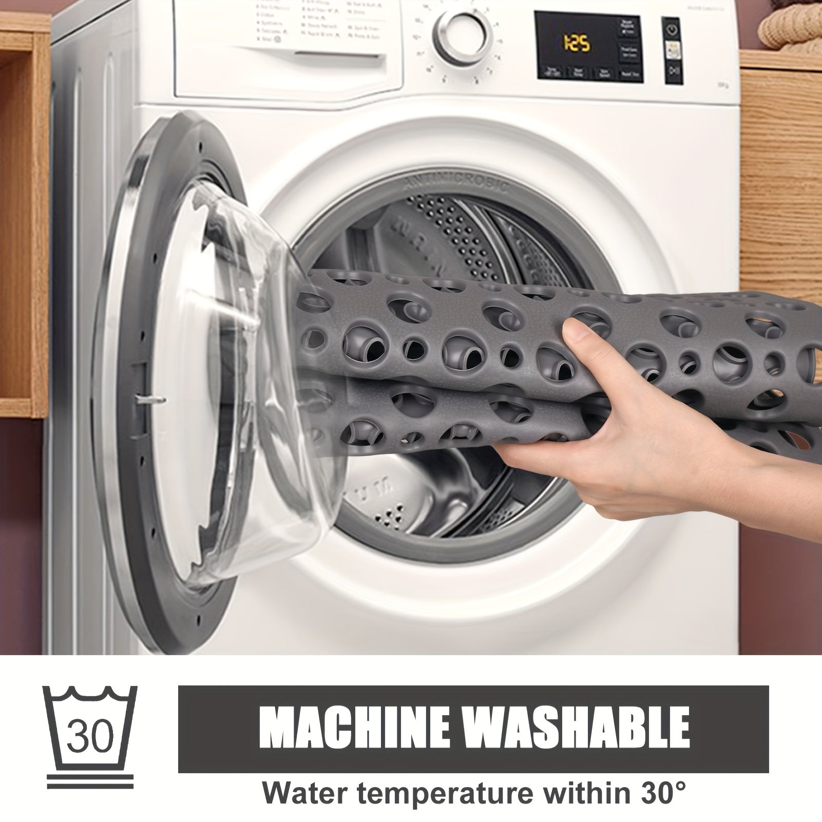 [Non-Slip Shower Mat] Non-Slip Shower Mat, Large | Round Hole Design with Drainage Holes and Strong Suction Cups for Enhanced Grip and Comfort, Machine Washable Bathroom TPE Safety Pad
