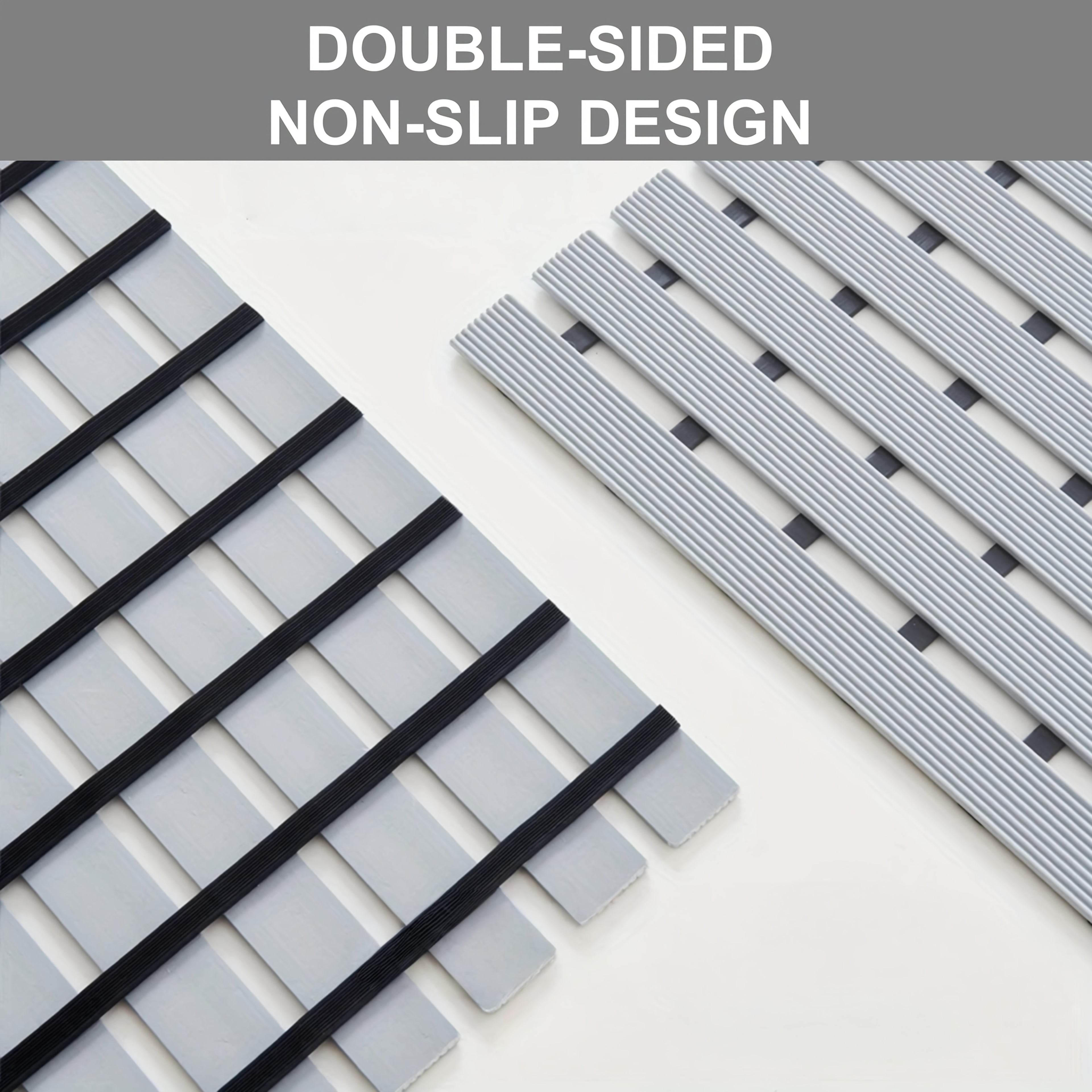 Non-Slip Shower Mat with Suction Cups and Drainage Holes - Quick-Dry Hard Stripe Design | Cut to Any Size 17"x24" (43x60cm) | Suitable for Wet and Slippery Floors in Showers and Bathtubs | Durable White and Gray, Easy-to-Clean Bathroom Mat, Shower Mats