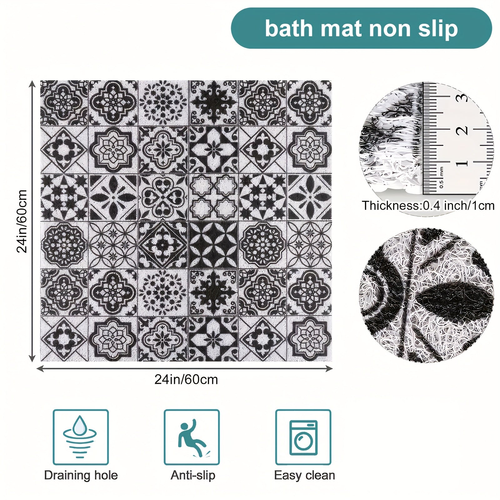 [1pc Non-Slip Shower Mat] 1pc Soft & Comfortable Non-Slip Shower Mat with Drainage Holes, PVC Loofah Massage Bath Mat | Quick-Dry, Ideal for Bathroom & Wet Areas, Hollow Design