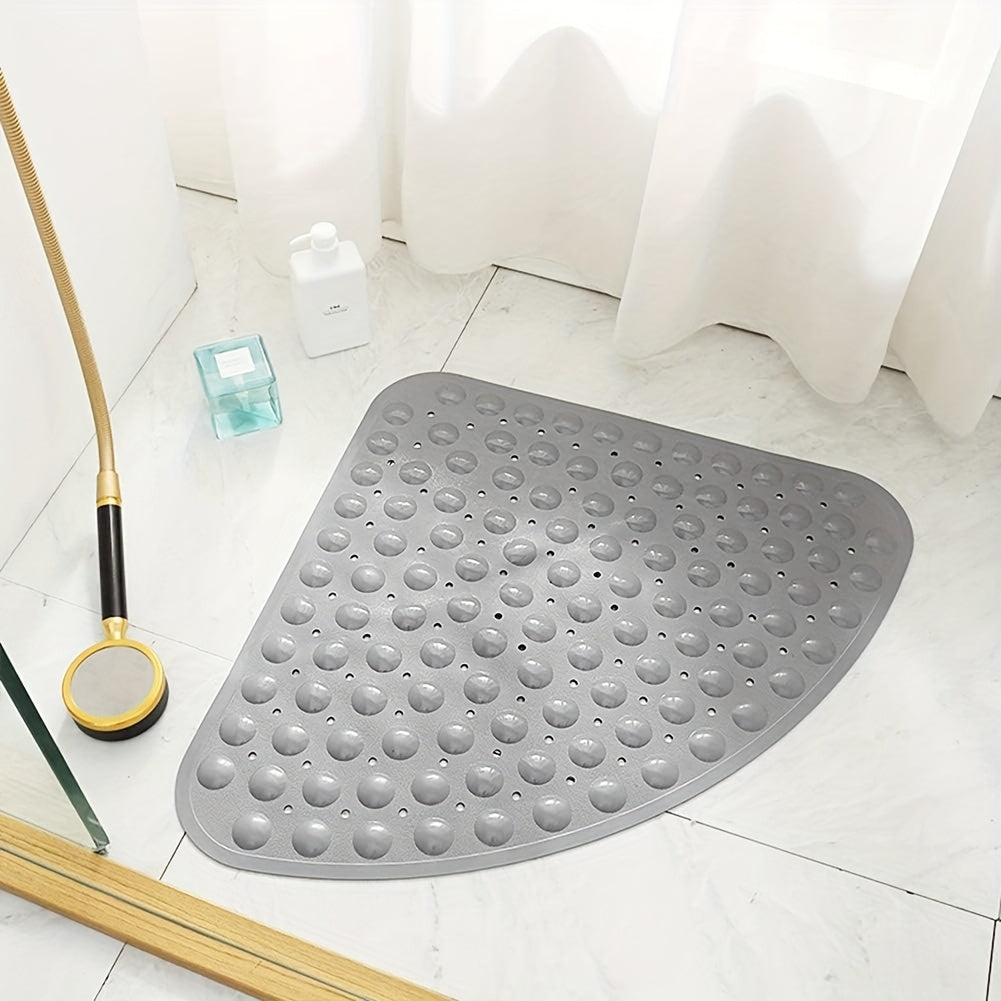 1pc Fan-Shaped Non-Slip Mat 21.26x21.26inch with Suction Cups, Drainage Holes, PVC Material, Machine Washable, Suitable for Bathroom, Kitchen, Greenhouse, Flower House, etc, Furniture Decoration