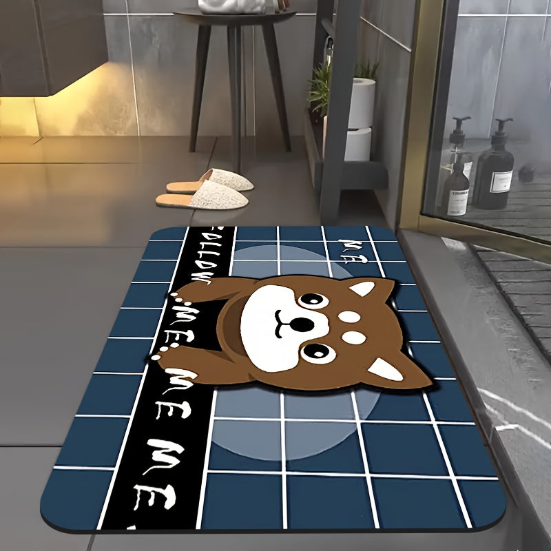 1pc Diatomite Bath Mat with Adorable Cartoon Dog Print Design, Quick-Dry & Non-Slip Absorbent Floor Mat – Soft and Comfortable for Bathroom, Shower, Laundry Room, Bedroom, Doorway, RV Bathroom, Bathroom, Bath Matts for Bathroom, Non Slip Bathtub Mat,