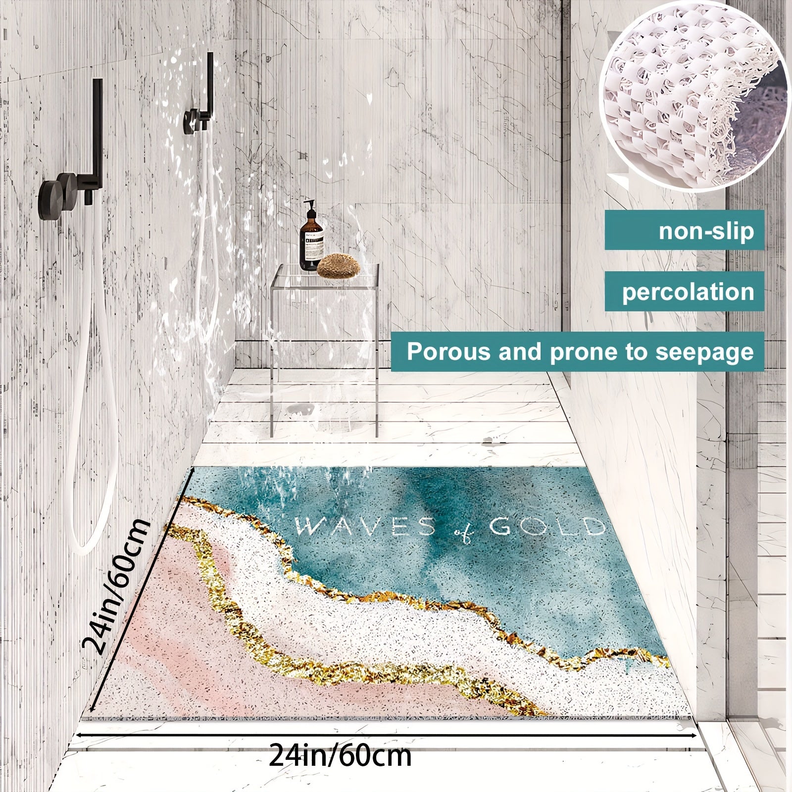 [1pc Non-Slip Shower Mat] 1pc Soft & Comfortable Non-Slip Shower Mat with Drainage Holes, PVC Loofah Massage Bath Mat | Quick-Dry, Ideal for Bathroom & Wet Areas, Hollow Design