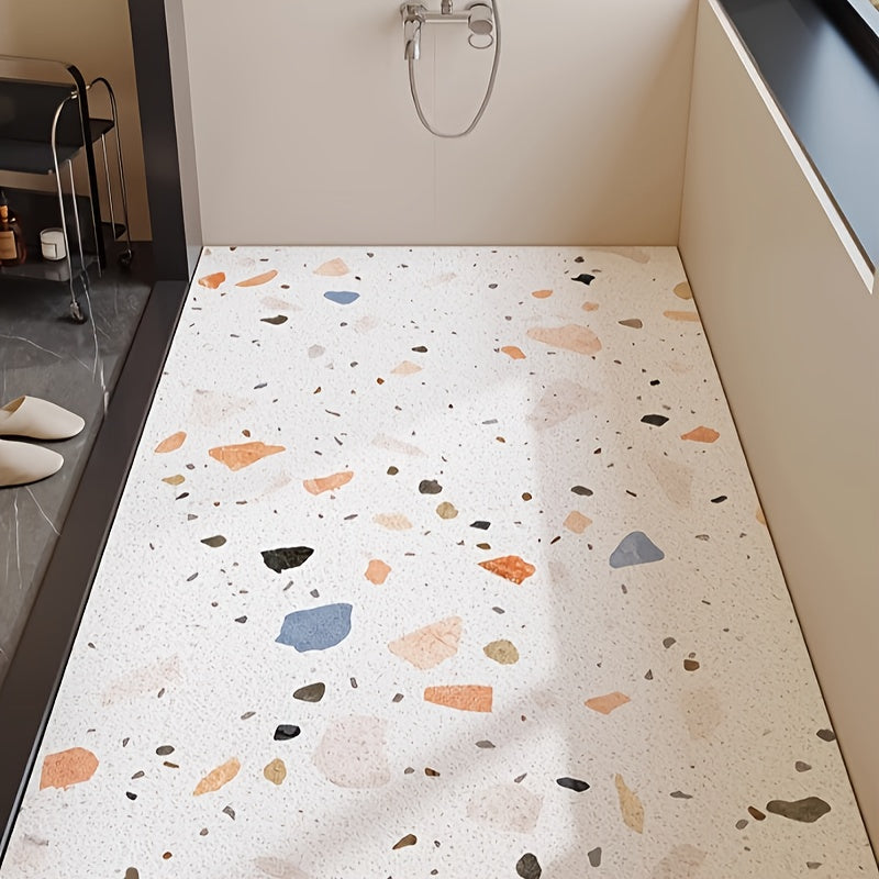 1pc Colorful Terrazzo Non-Slip Shower Mat with Drainage Holes, Soft PVC Loofah Bath Mat for Wet Areas, Quick-Drying Comfort Bathing Surface, Abstract Design in Blue, Orange, Pink & Gray, Bath Mats for Bathroom