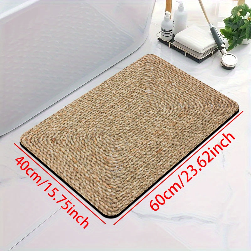 1pc Diatomite Bath Mat, Retro Texture Print Design, Quick-Dry & Non-Slip Absorbent Floor Mat, Soft and Comfortable for Bathroom, Shower, Laundry Room, Bedroom, Doorway, Kitchen Rug, RV Bathroom