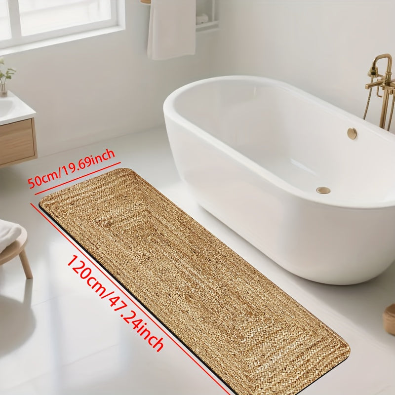 1pc Diatomite Bath Mat, Retro Texture Print Design, Quick-Dry Non-Slip Absorbent Floor Mat, Soft and Comfortable for Bathroom, Shower Room, Laundry Room, Bedroom, Doorway, Kitchen Rug, RV Bathroom