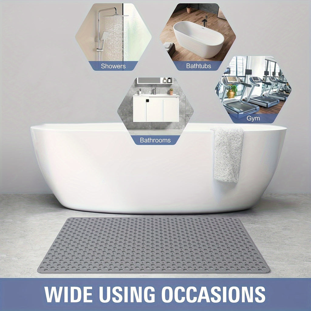 [Non-Slip Shower Mat] Non-Slip Shower Mat, Large | Round Hole Design with Drainage Holes and Strong Suction Cups for Enhanced Grip and Comfort, Machine Washable Bathroom TPE Safety Pad