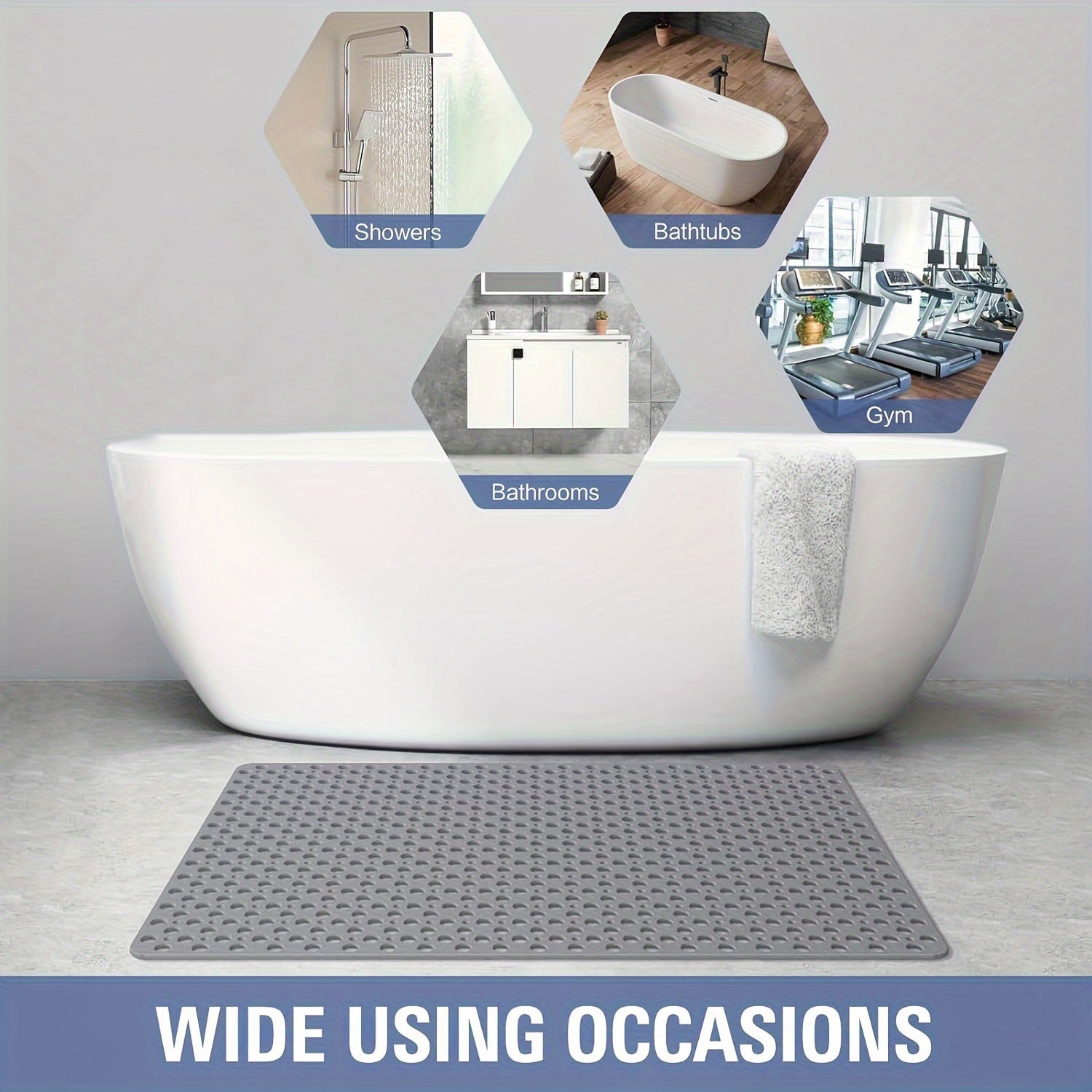 [Non-Slip Shower Mat] Non-Slip Shower Mat, Large | Round Hole Design with Drainage Holes and Strong Suction Cups for Enhanced Grip and Comfort, Machine Washable Bathroom TPE Safety Pad