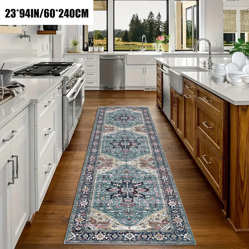 1pc Vintage Bohemian European Long Carpet, Easter Holiday Decoration, Living Room Printed Long Carpet, Outdoor Entrance Door Mat, Living Room Bedroom Bathroom Kitchen Long Non-slip Absorbent Floor Mat, Table Side Mat Foot Mat, Outdoor Decoration Courtyard