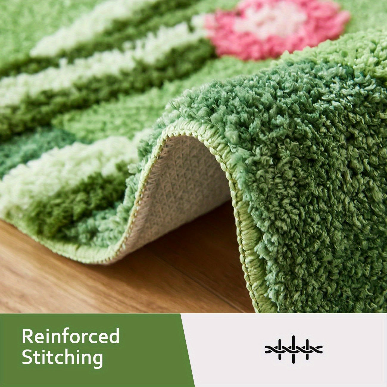 Green Moss Bathroom Rugs Bath Mat Non Slip, Ultra Soft Absorbent Aesthetic Decor Shaggy Tufted Flower Long Bath Rugs For Bathroom Floor, Shower, Bedroom, Machine Washable Dry