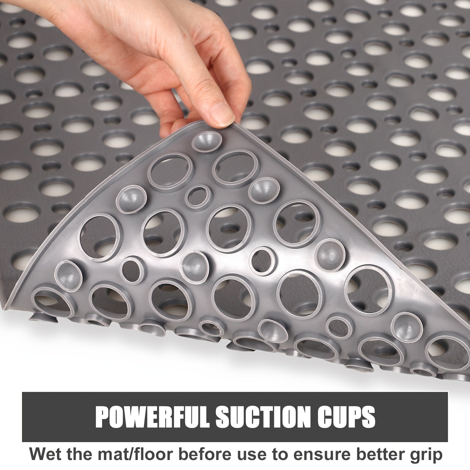 [Non-Slip Shower Mat] Non-Slip Shower Mat, Large | Round Hole Design with Drainage Holes and Strong Suction Cups for Enhanced Grip and Comfort, Machine Washable Bathroom TPE Safety Pad