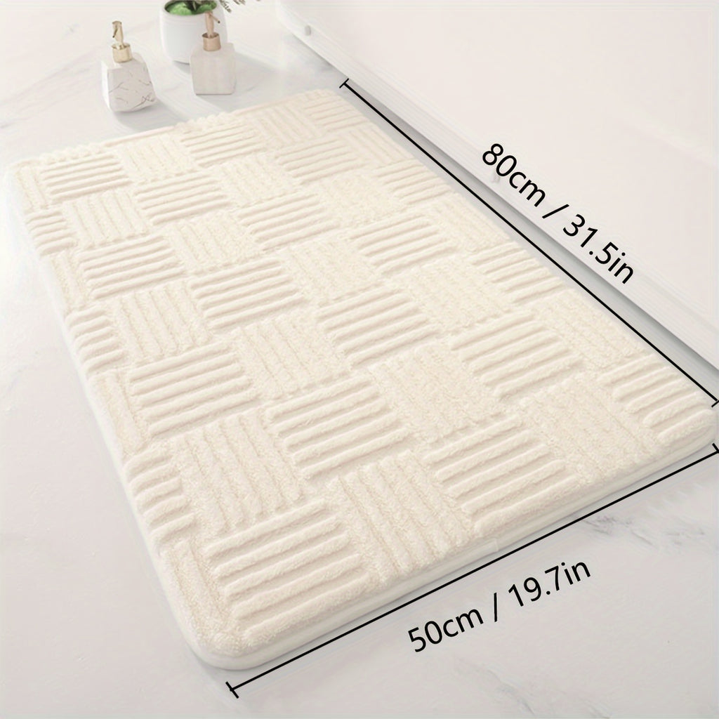 1pc, Thickened Bathroom Absorbent Mat, Non-Slip Bathtub Rug, Home Entryway Carpet, Solid Color & Stripe Pattern, Rectangular, Lightweight, Machine-Made, PVC Backing, Polyester, Hand Wash Only