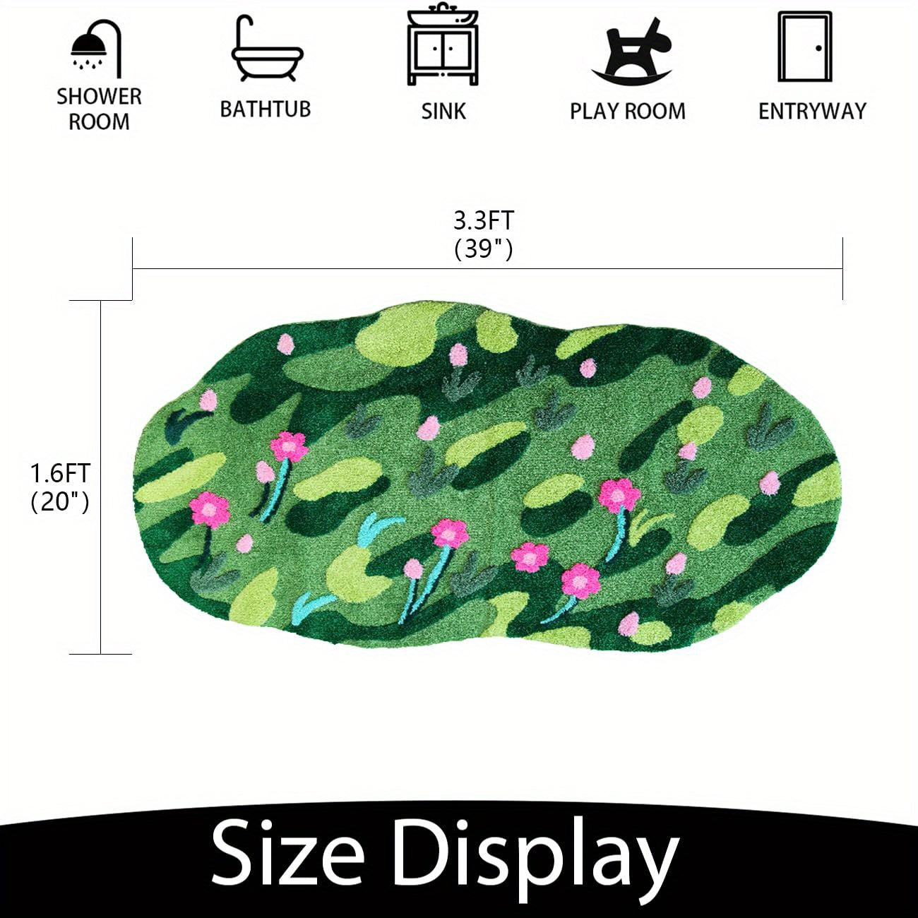 Green Moss Bathroom Rugs Bath Mat Non Slip, Ultra Soft Absorbent Aesthetic Decor Shaggy Tufted Flower Long Bath Rugs For Bathroom Floor, Shower, Bedroom, Machine Washable Dry
