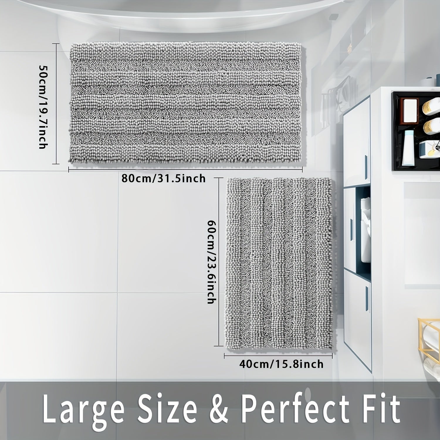 2pcs, Super Absorbent! Footfeel Soft And Quick-Drying Upgraded Thickened! Nordic Style Chenille Bathroom Mat, Fluffy Ball Bathroom Mat, Non-Slip And Comfortable And Fashionable Versatile Bathroom Mat, Guardian Home Dry Chenille Thickened And Enclosed Soft