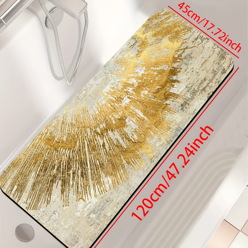 1pc of Diatomite Bathroom Anti-Slip Mat, Golden Streamlined Art Pattern Print Design, Quick-Drying, Non-Slip And Water-Absorbing Floor Mat, Soft And Comfortable, Suitable for Bathrooms, Shower Rooms, Laundry Rooms, Bedroom Floor Mats, Kitchen Floor Mats,