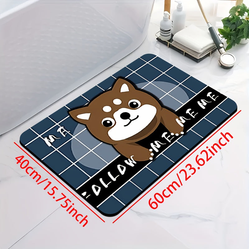 1pc Diatomite Bath Mat with Adorable Cartoon Dog Print Design, Quick-Dry & Non-Slip Absorbent Floor Mat – Soft and Comfortable for Bathroom, Shower, Laundry Room, Bedroom, Doorway, RV Bathroom, Bathroom, Bath Matts for Bathroom, Non Slip Bathtub Mat,