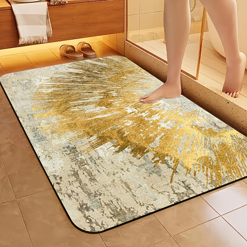 1pc of Diatomite Bathroom Anti-Slip Mat, Golden Streamlined Art Pattern Print Design, Quick-Drying, Non-Slip And Water-Absorbing Floor Mat, Soft And Comfortable, Suitable for Bathrooms, Shower Rooms, Laundry Rooms, Bedroom Floor Mats, Kitchen Floor Mats,