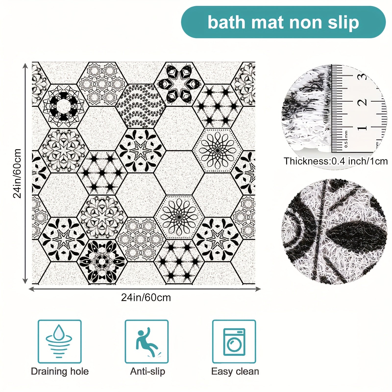 [1pc Non-Slip Shower Mat] 1pc Soft & Comfortable Non-Slip Shower Mat with Drainage Holes, PVC Loofah Massage Bath Mat | Quick-Dry, Ideal for Bathroom & Wet Areas, Hollow Design