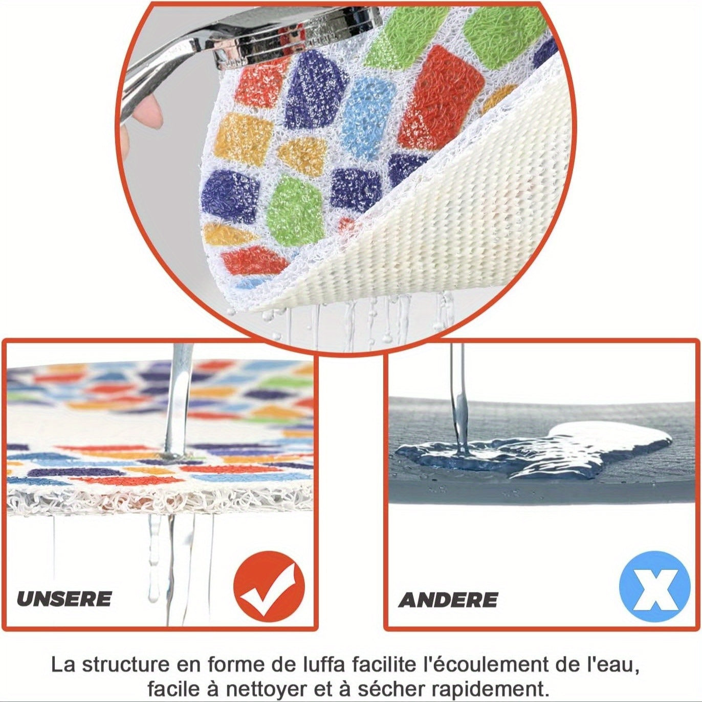 Non-Slip Shower Mat with Drain Holes - Quick-Dry Bath, Anti-Slip Bathroom Floor Mat, Soft Cushioned PVC Bath Mat for Shower, Bathtub, Kitchen - Easy Clean Bathroom Safety Mat, Mosaic Design, Elderly Care