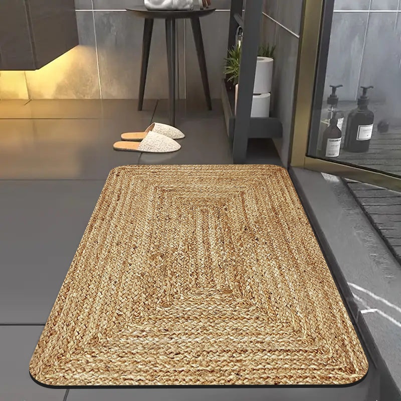 1pc Diatomite Bath Mat, Retro Texture Print Design, Quick-Dry Non-Slip Absorbent Floor Mat, Soft and Comfortable for Bathroom, Shower Room, Laundry Room, Bedroom, Doorway, Kitchen Rug, RV Bathroom