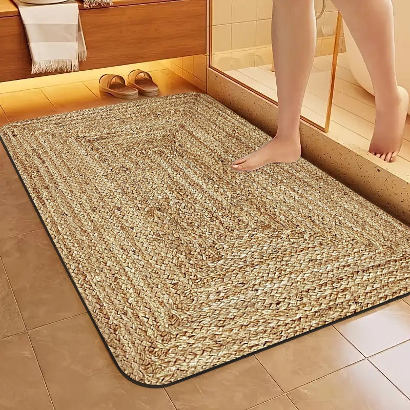 1pc Diatomite Bath Mat, Retro Texture Print Design, Quick-Dry Non-Slip Absorbent Floor Mat, Soft and Comfortable for Bathroom, Shower Room, Laundry Room, Bedroom, Doorway, Kitchen Rug, RV Bathroom
