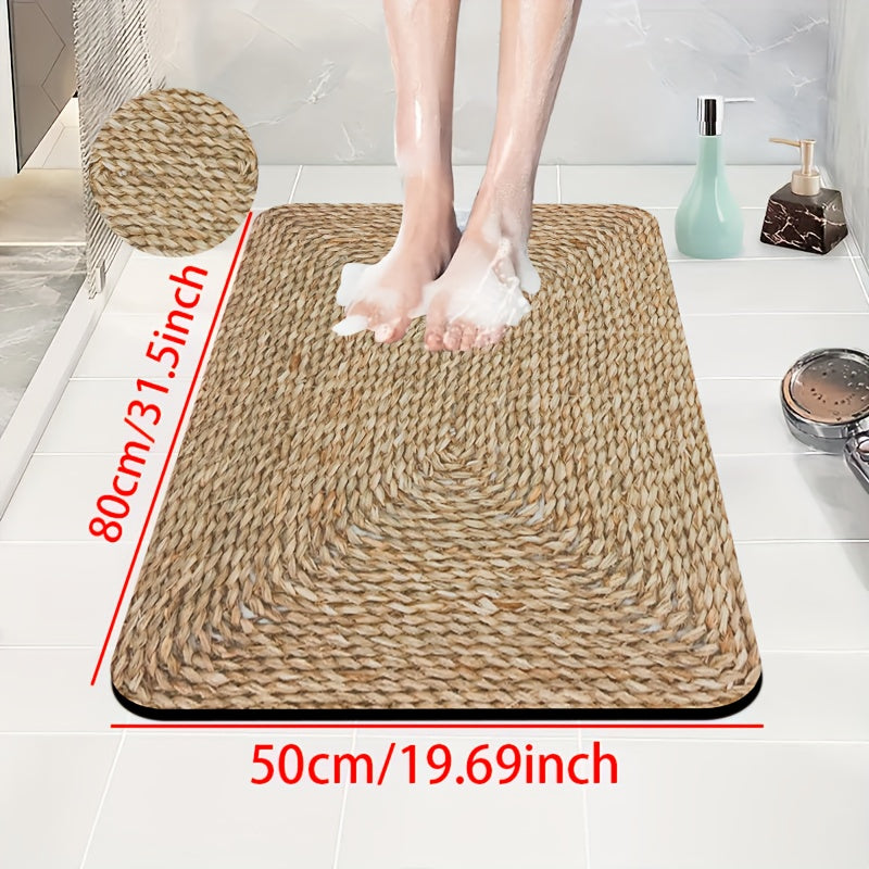 1pc Diatomite Bath Mat, Retro Texture Print Design, Quick-Dry & Non-Slip Absorbent Floor Mat, Soft and Comfortable for Bathroom, Shower, Laundry Room, Bedroom, Doorway, Kitchen Rug, RV Bathroom