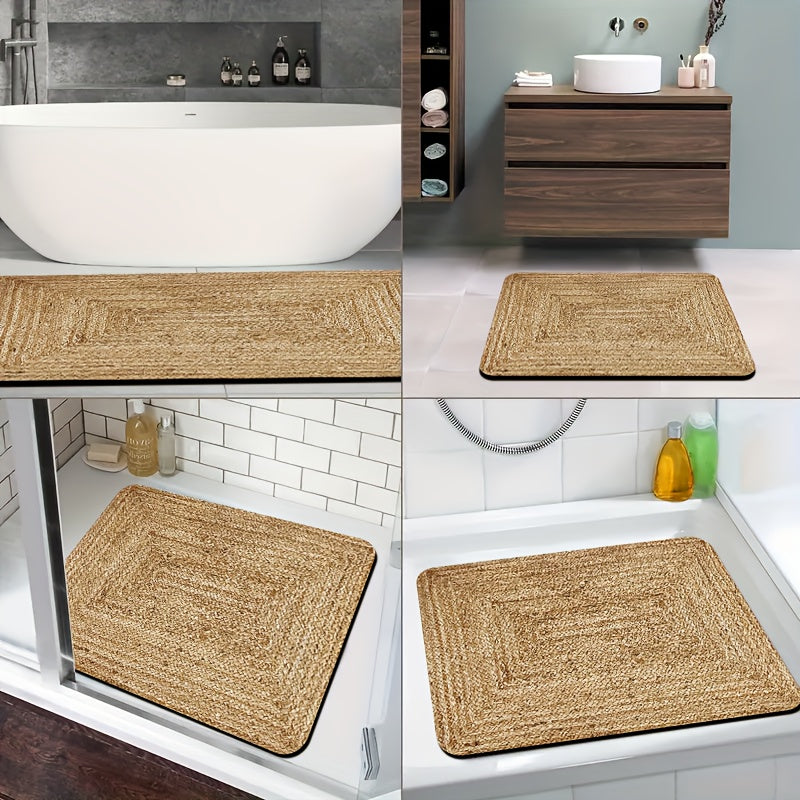 1pc Diatomite Bath Mat, Retro Texture Print Design, Quick-Dry Non-Slip Absorbent Floor Mat, Soft and Comfortable for Bathroom, Shower Room, Laundry Room, Bedroom, Doorway, Kitchen Rug, RV Bathroom
