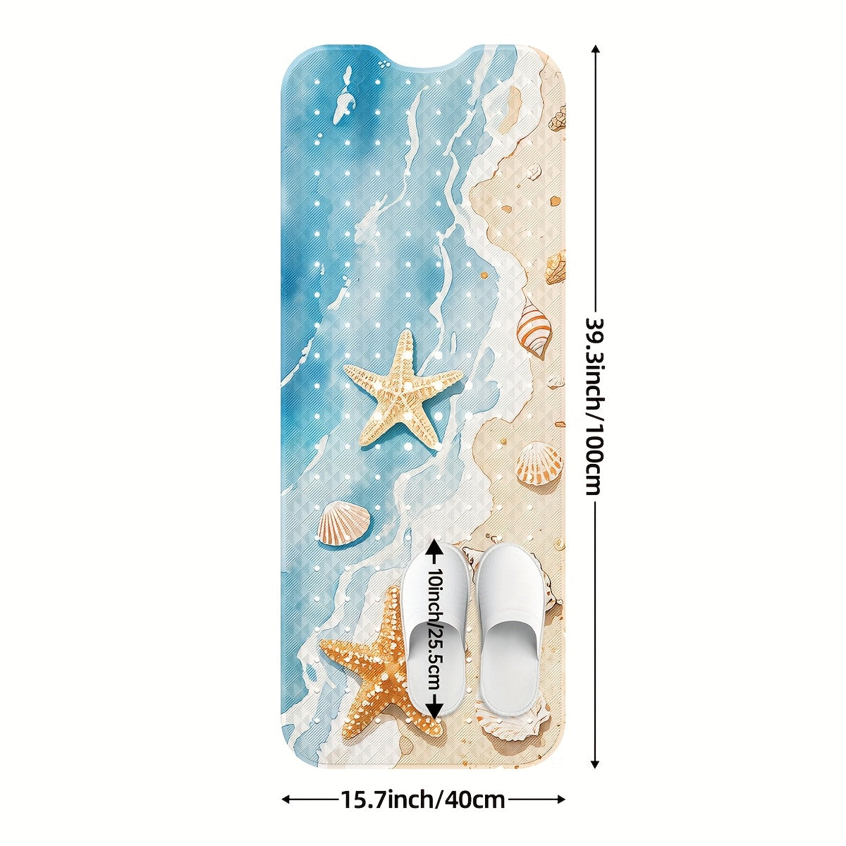 1pc DAJIANG Beach Starfish Print Non-Slip Shower Mat - PVC Bath Mat with Ocean Waves & Seashells Design, Blue & White, Perfect for Bathroom, Bathtub, and Shower Safety, Bathtub Mat