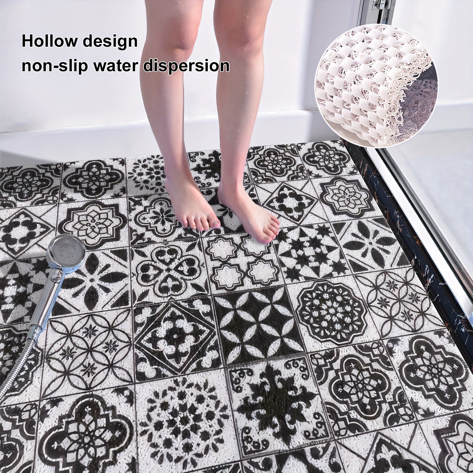 [1pc Non-Slip Shower Mat] 1pc Soft & Comfortable Non-Slip Shower Mat with Drainage Holes, PVC Loofah Massage Bath Mat | Quick-Dry, Ideal for Bathroom & Wet Areas, Hollow Design