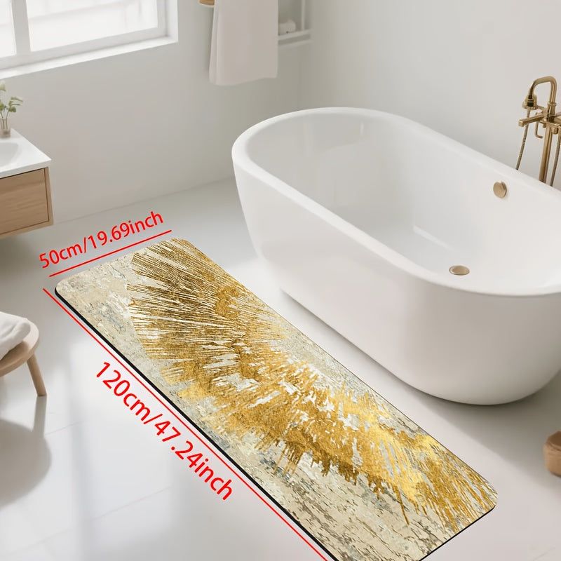 1pc of Diatomite Bathroom Anti-Slip Mat, Golden Streamlined Art Pattern Print Design, Quick-Drying, Non-Slip And Water-Absorbing Floor Mat, Soft And Comfortable, Suitable for Bathrooms, Shower Rooms, Laundry Rooms, Bedroom Floor Mats, Kitchen Floor Mats,