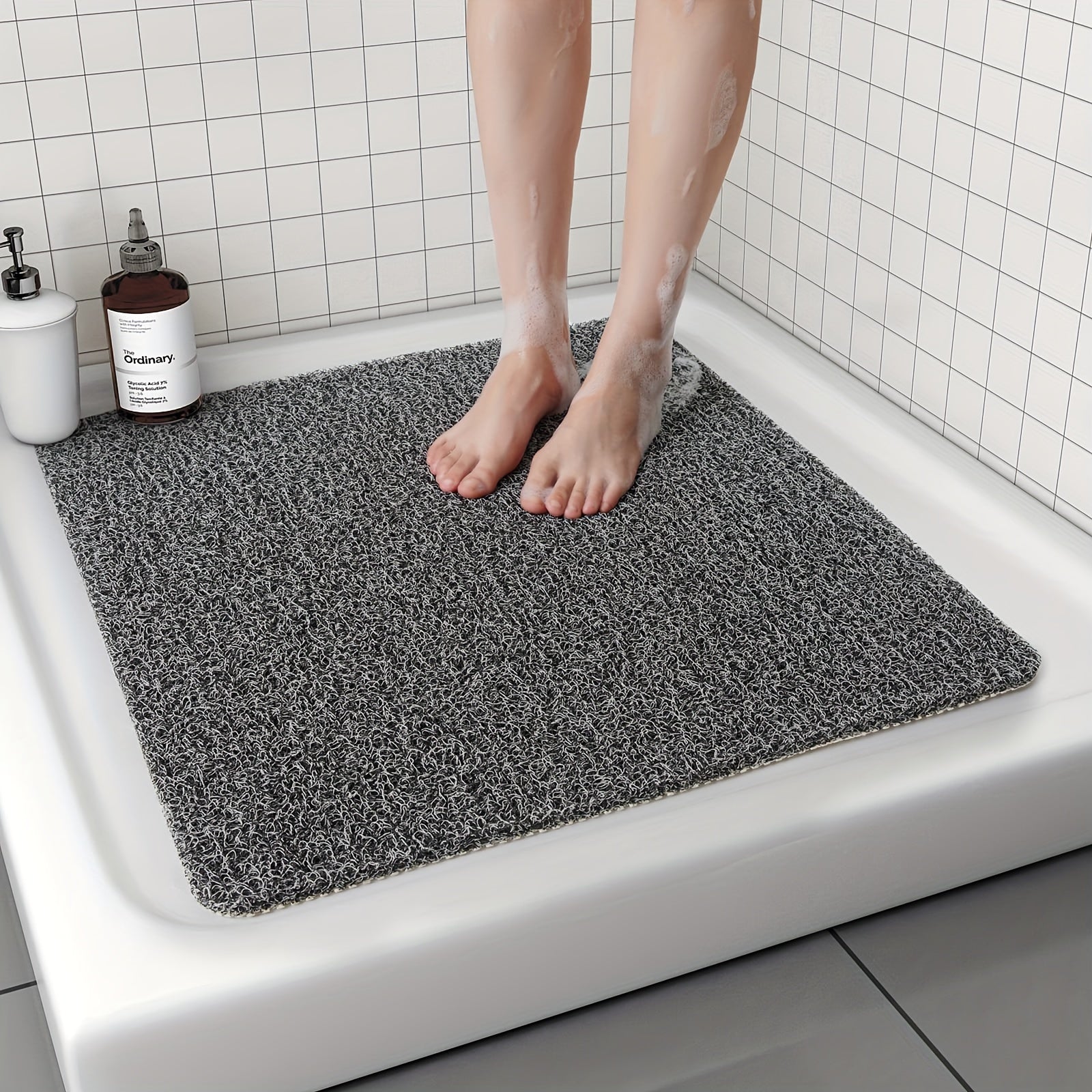 1pc Bathroom Non-slip Mat, Foaming Loofah Base Shower Mat, Waterproof Floor Mat, 21*21in, Bath Supplies