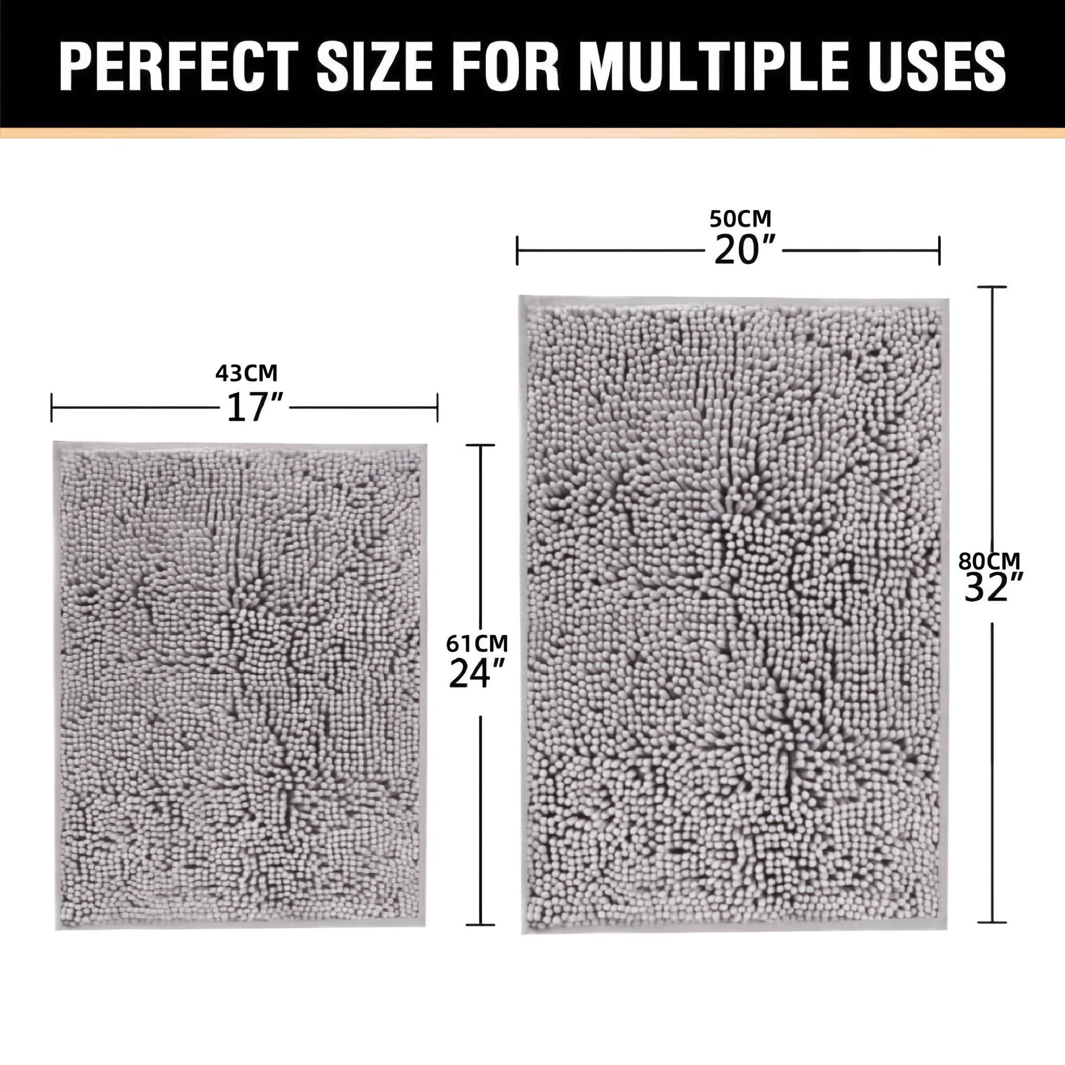 AIERJIA 2PCSBath Rugs for Bathroom Slip-Resistant Shag Chenille Bath Rugs Mat Extra Soft And Absorbent Bath Rug for Shower Room Machine-Washable Fast Dry 20" X 32" Plus 17" X 24"