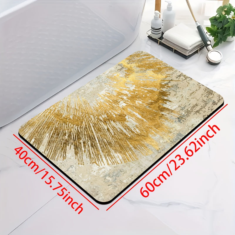 1pc of Diatomite Bathroom Anti-Slip Mat, Golden Streamlined Art Pattern Print Design, Quick-Drying, Non-Slip And Water-Absorbing Floor Mat, Soft And Comfortable, Suitable for Bathrooms, Shower Rooms, Laundry Rooms, Bedroom Floor Mats, Kitchen Floor Mats,