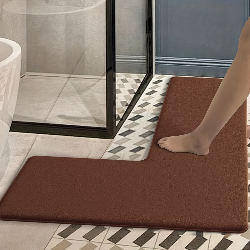 Luxurious Dark Blue Flannel Bath Mat - Absorbent, Non-Slip, L-Shaped Shower Door Mat for Bathroom Safety, Soft and Plush Texture, Perfect for Modern Bathrooms, Bathroom Mat