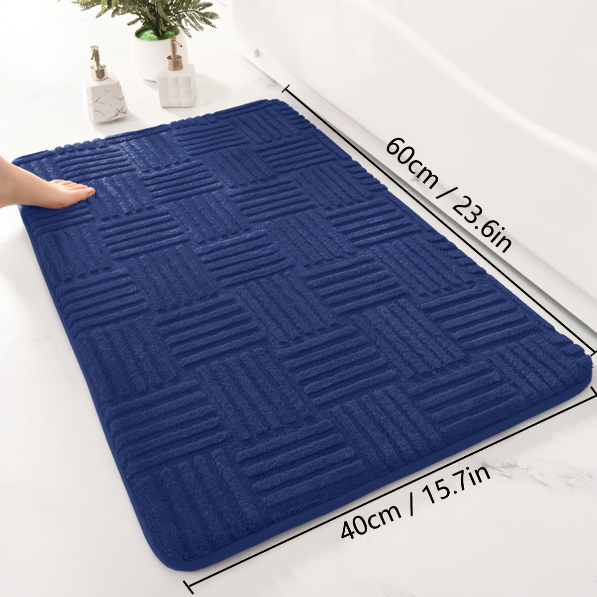 1pc, Thickened Bathroom Absorbent Mat, Non-Slip Bathtub Rug, Home Entryway Carpet, Solid Color & Stripe Pattern, Rectangular, Lightweight, Machine-Made, PVC Backing, Polyester, Hand Wash Only
