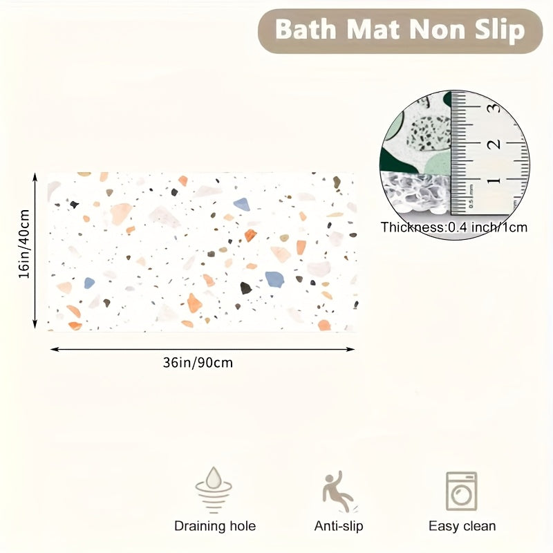 1pc Colorful Terrazzo Non-Slip Shower Mat with Drainage Holes, Soft PVC Loofah Bath Mat for Wet Areas, Quick-Drying Comfort Bathing Surface, Abstract Design in Blue, Orange, Pink & Gray, Bath Mats for Bathroom