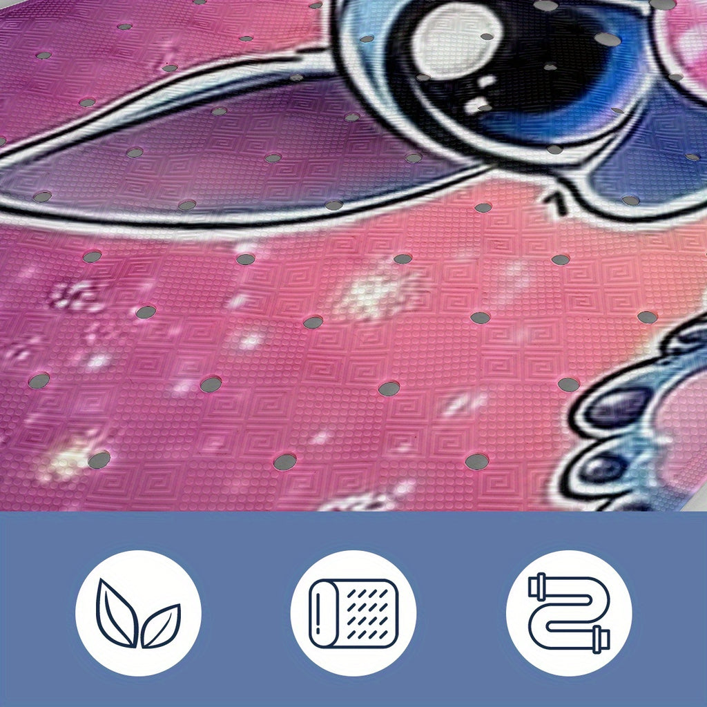 Stitch Pink Purple Sky Background Stars & Heart Cartoon Style Bathtub Mat - Non-Slip PVC Water-Absorbent Soft Bath Mats for Bathroom, 15.7x39.3 Inches, Machine Washable