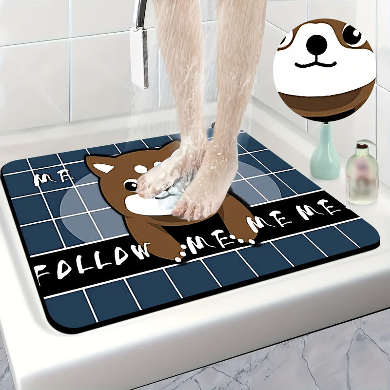 1pc Diatomite Bath Mat with Adorable Cartoon Dog Print Design, Quick-Dry & Non-Slip Absorbent Floor Mat – Soft and Comfortable for Bathroom, Shower, Laundry Room, Bedroom, Doorway, RV Bathroom, Bathroom, Bath Matts for Bathroom, Non Slip Bathtub Mat,