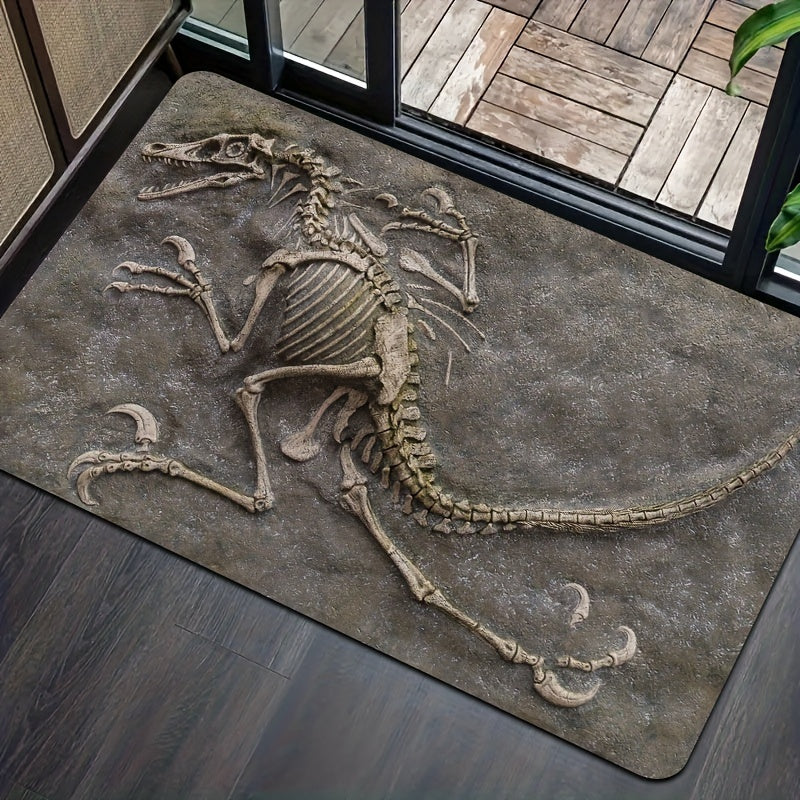 Dinosaur Fossil Pattern Soft Thickened Mat - 8mm, Machine Washable, Suitable for Bathroom, Kitchen, Living Room, Bedroom - Multifunctional Indoor Decorative Mat, Dinosaur Bathroom Decoration