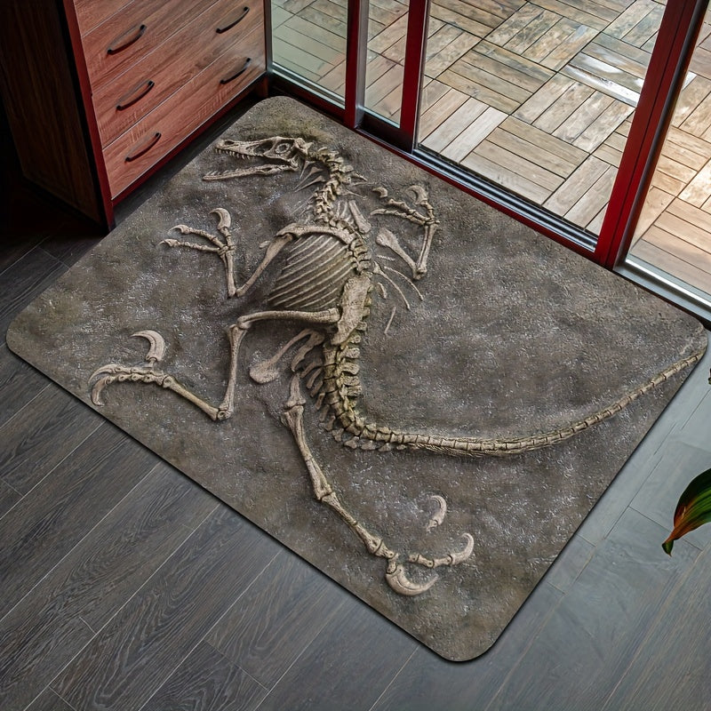Dinosaur Fossil Pattern Soft Thickened Mat - 8mm, Machine Washable, Suitable for Bathroom, Kitchen, Living Room, Bedroom - Multifunctional Indoor Decorative Mat, Dinosaur Bathroom Decoration